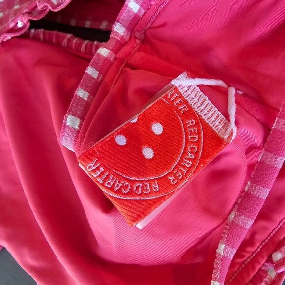 Red Carter Amour Gingham Shirred Bandeau Bikini Top & Bottom Set Size Large - Picture 13 of 15